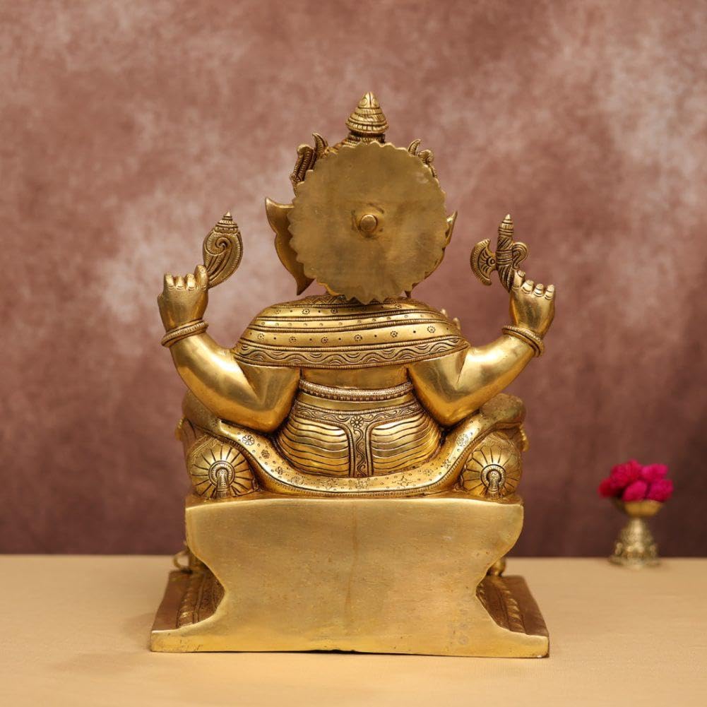 Brass Ganesha Statue With Mosaic, 45 Cm Brass Ganesh Statue, Ganpati Idol, Good Luck Gift For New Beginnings, House Warming Gift